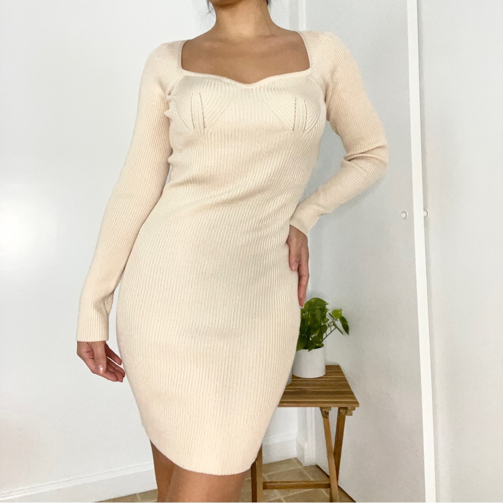 Princess Polly knit mini dress cream